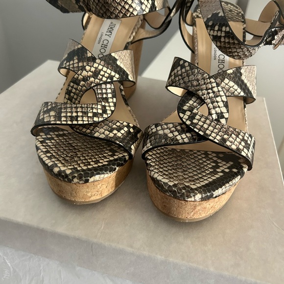 Jimmy Choo Aleili 100 Snake Print Sandals - Picture 3 of 6